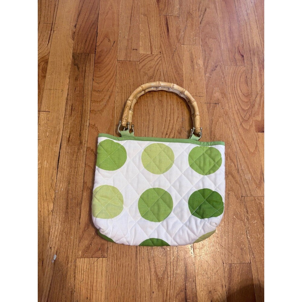 Casaba 100% Cotton Quilted green polka dot bamboo handle handbag